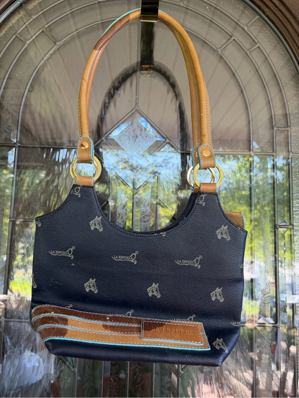 Strada Navy Shoulder Bag with Tan Handles